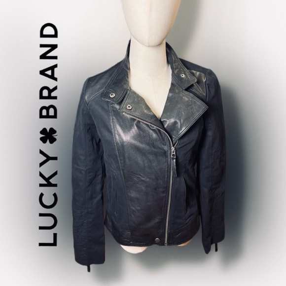 Lucky Brand Jackets & Blazers - LUCKY Brand 100% Goat Leather Asymmetrical Moto Jacket, Black, Women's XS, EUC